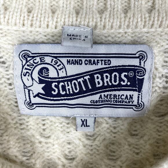 Schott Bros. Hand Crafted Wool Blend Cable Knit Sweater Fisherman Cream Mens XL - Picture 7 of 8